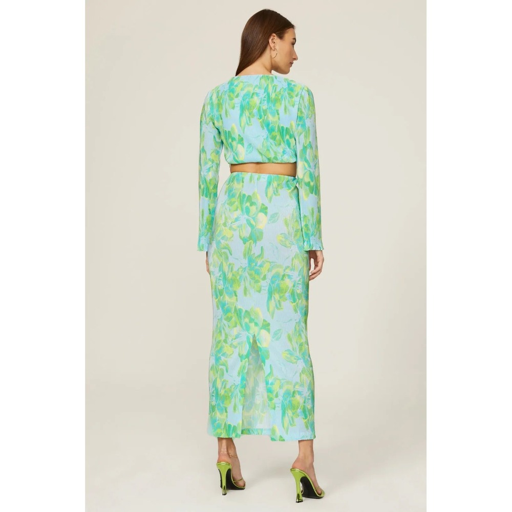 Third Form Sky Plisse Floral Two Piece Set Crop Top Maxi Skirt Blue Green 4 6 - Picture 2 of 9